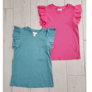 Cat & Jack Girls 10/12 Short Cap Sleeve Ruffle Shirt Bundle of 2 Lot Pink Teal